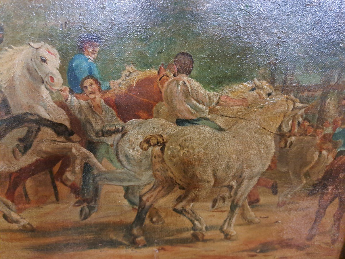 English Painting Of The Nineteenth Century With Horses And Knights-photo-1