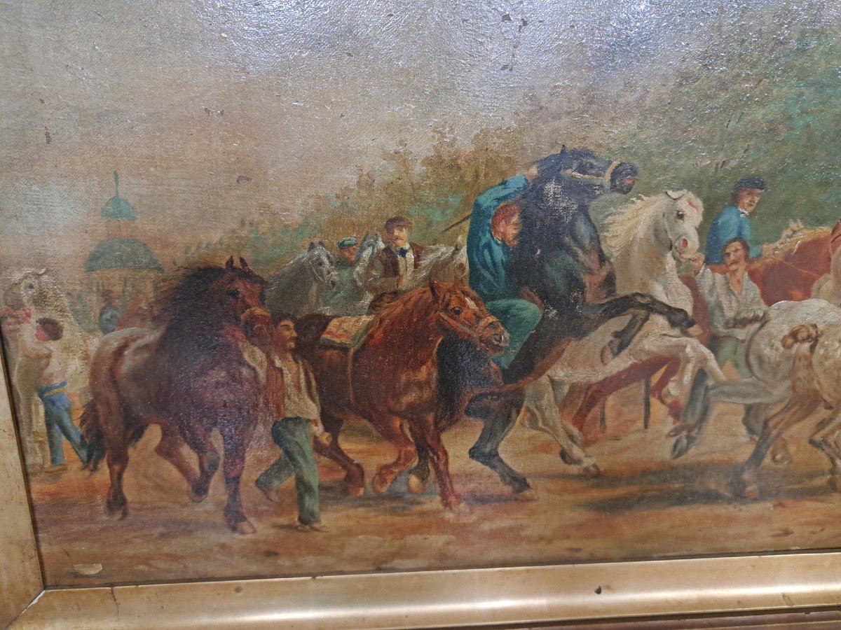 English Painting Of The Nineteenth Century With Horses And Knights-photo-2