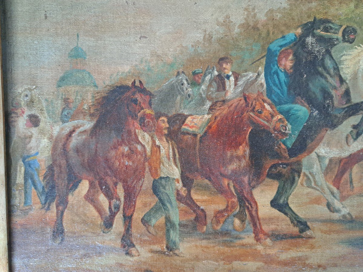 English Painting Of The Nineteenth Century With Horses And Knights-photo-5