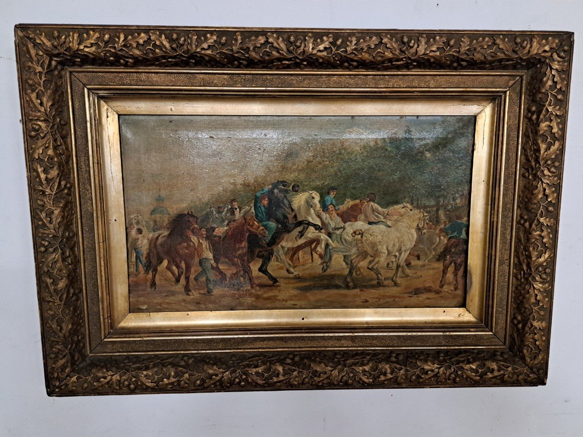 English Painting Of The Nineteenth Century With Horses And Knights