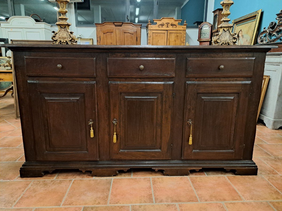 Walnut Sideboard Of The '700 With Three Doors And Three Drawers, Piedmont.-photo-2