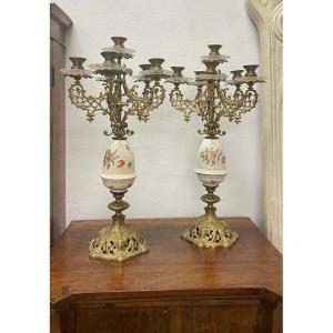 Pair Of Candlesticks In Gilded Bronze