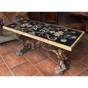 Mecca Lacquer Low Coffee Table With Marble Inlaid Top