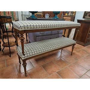 Pair Of Walnut Upholstered Benches