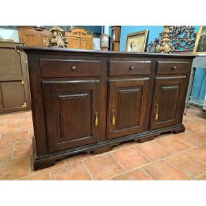 Walnut Sideboard Of The '700 With Three Doors And Three Drawers, Piedmont.