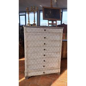 Chest Of Drawers Lacquered 19th Century With 8 Drawers 