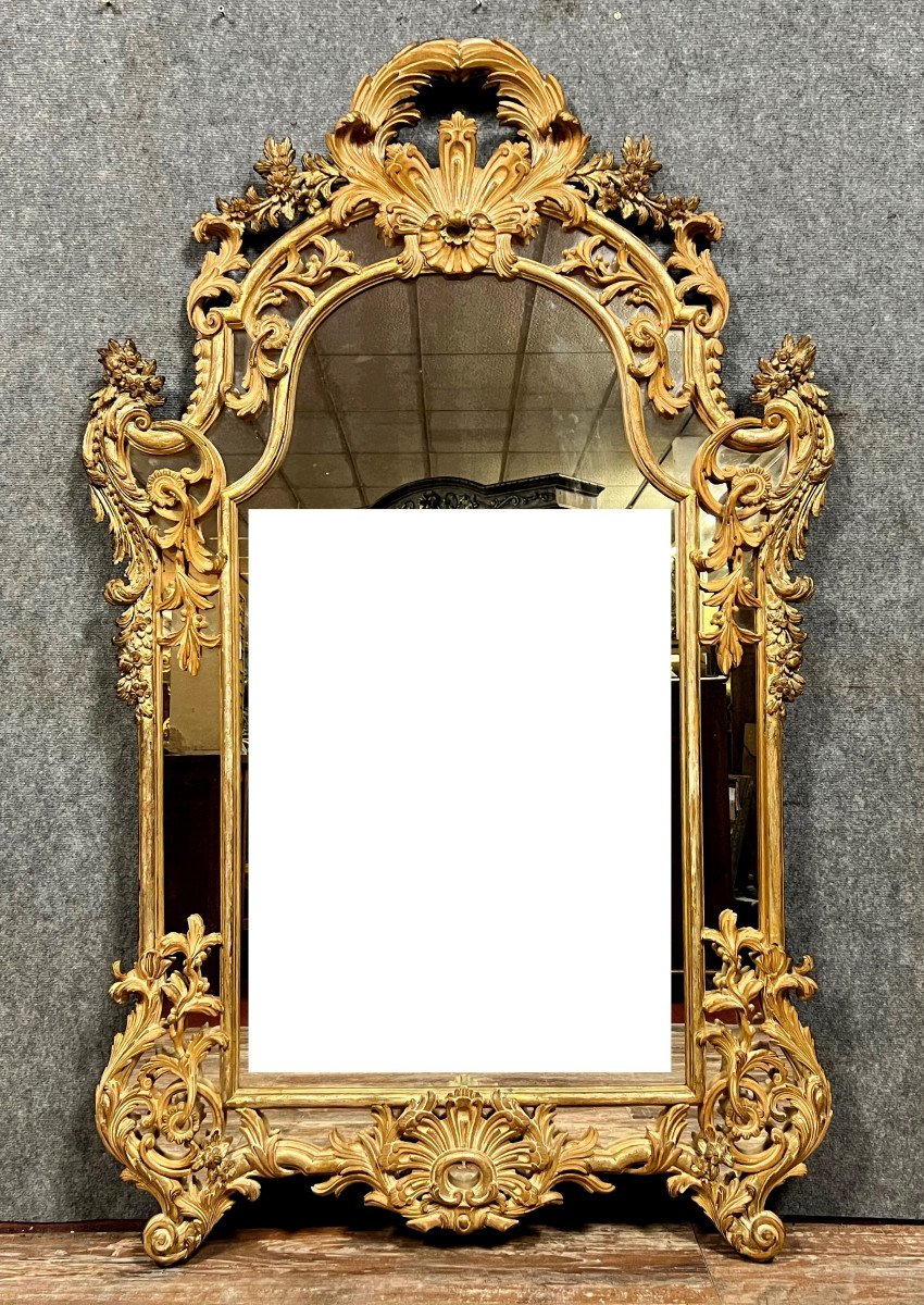 Very Large Louis XV Rocaille Mirror In Golden And Lacquered Wood-photo-1