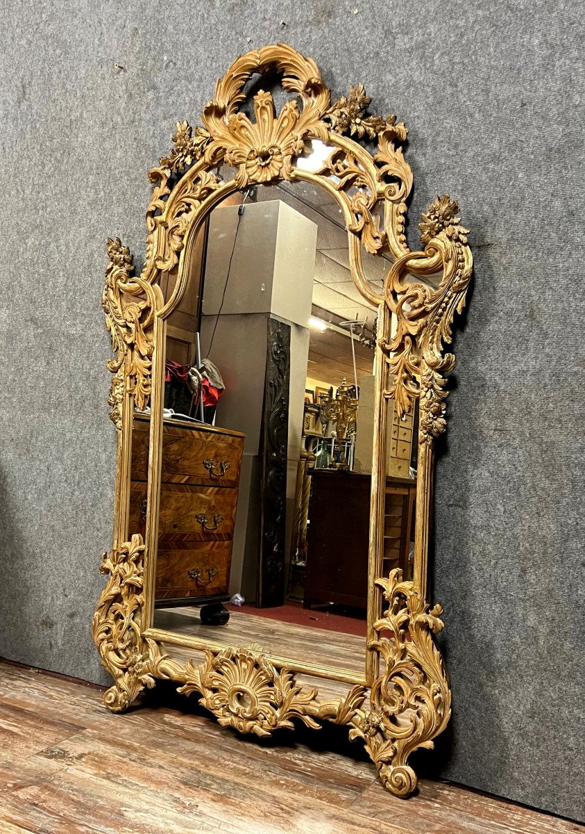 Very Large Louis XV Rocaille Mirror In Golden And Lacquered Wood-photo-2