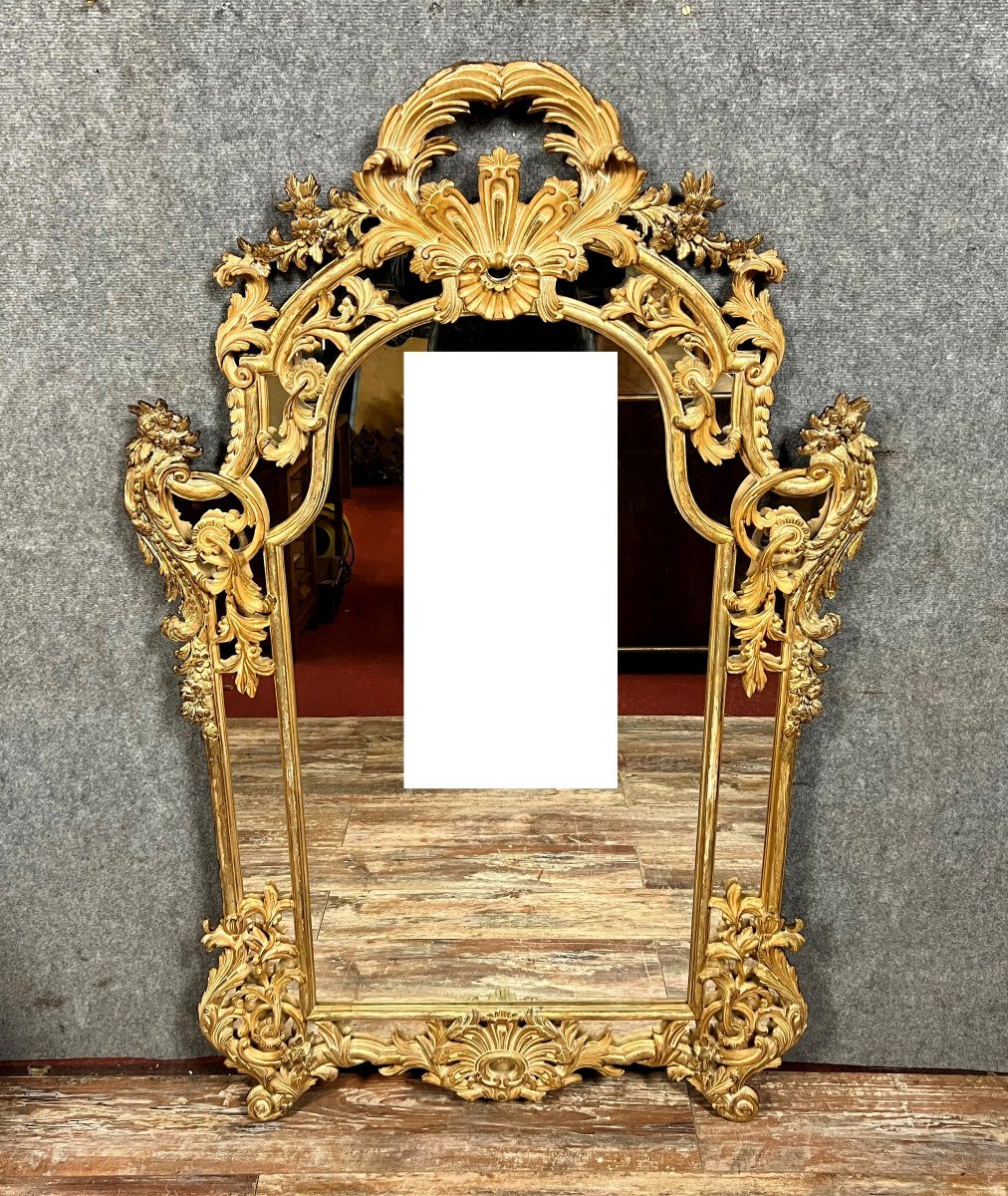 Very Large Louis XV Rocaille Mirror In Golden And Lacquered Wood-photo-3