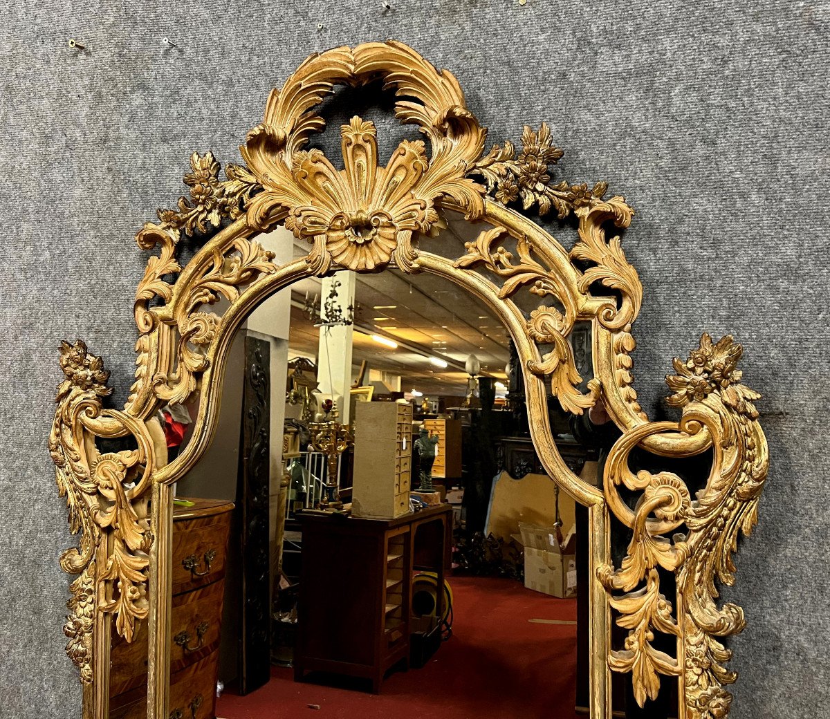 Very Large Louis XV Rocaille Mirror In Golden And Lacquered Wood-photo-4