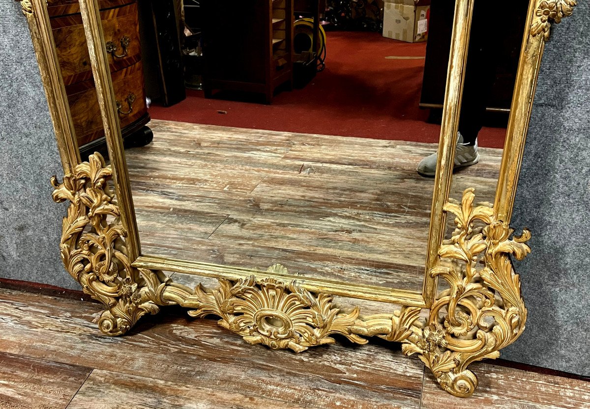 Very Large Louis XV Rocaille Mirror In Golden And Lacquered Wood-photo-5