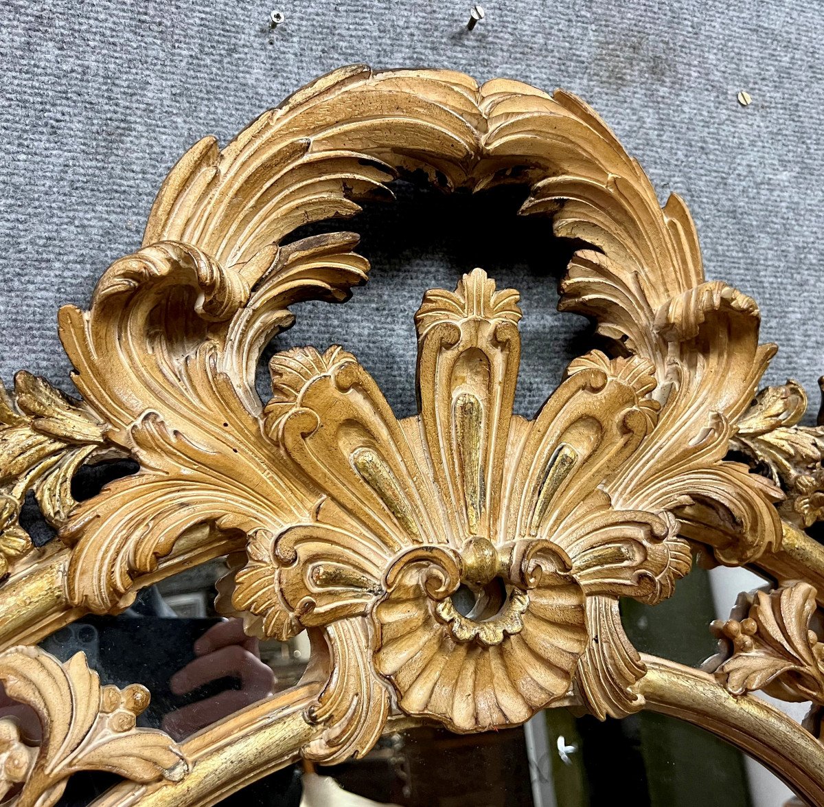 Very Large Louis XV Rocaille Mirror In Golden And Lacquered Wood-photo-6