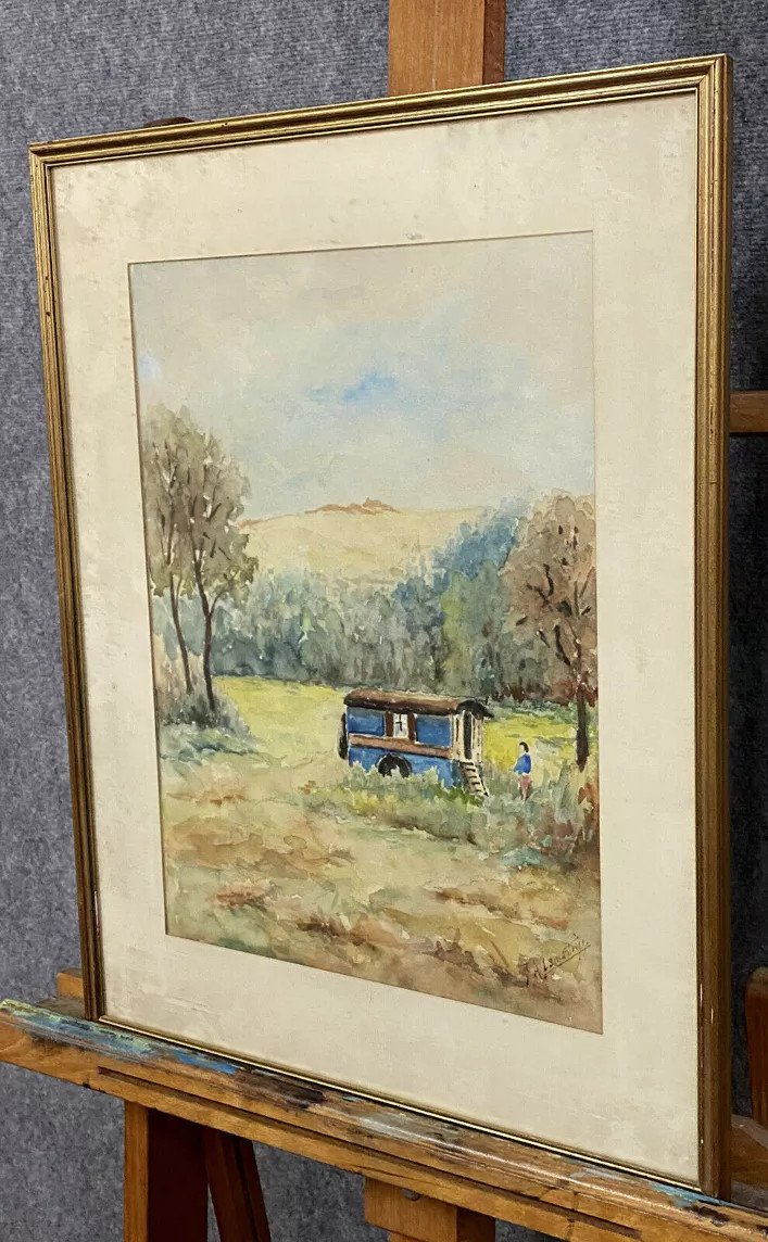 Albert Lamartine Revaleon (1903-1944): Watercolor Around 1930 Signed Lower Right. The Gypsies-photo-1