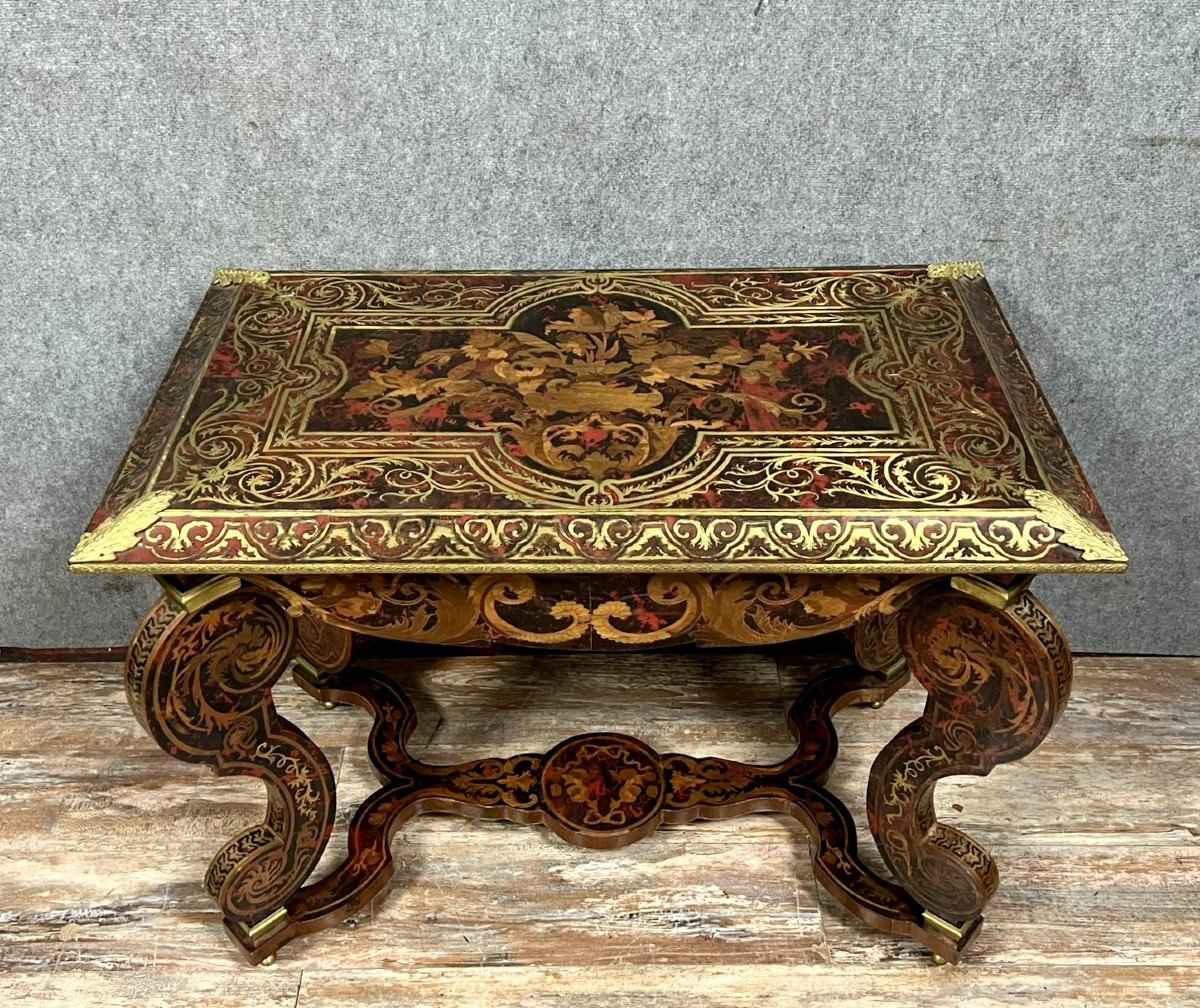 Table Bureau Type Mazarine De Style Boulle En Marqueterie 