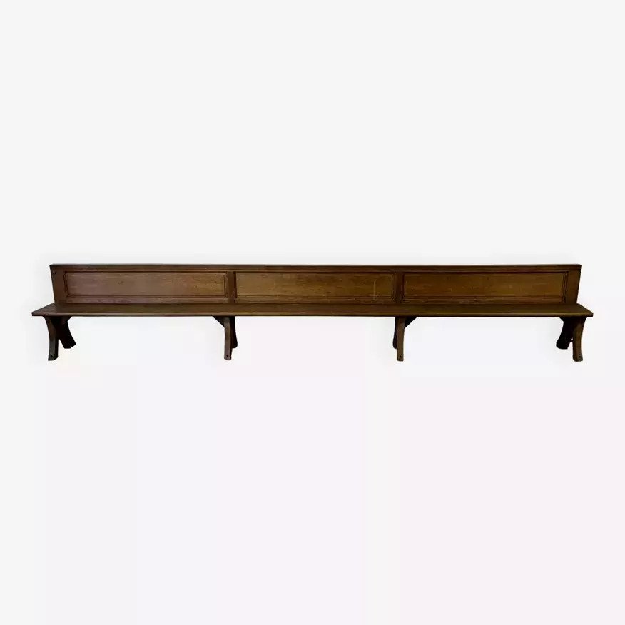 Monumental Church Bench With Paneled Back, 19th Century / 488cm