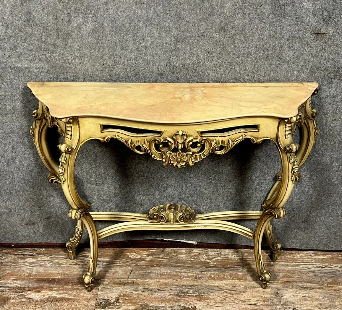 Large Curved Console In Gilded And Lacquered Wood Louis XV Style-photo-2