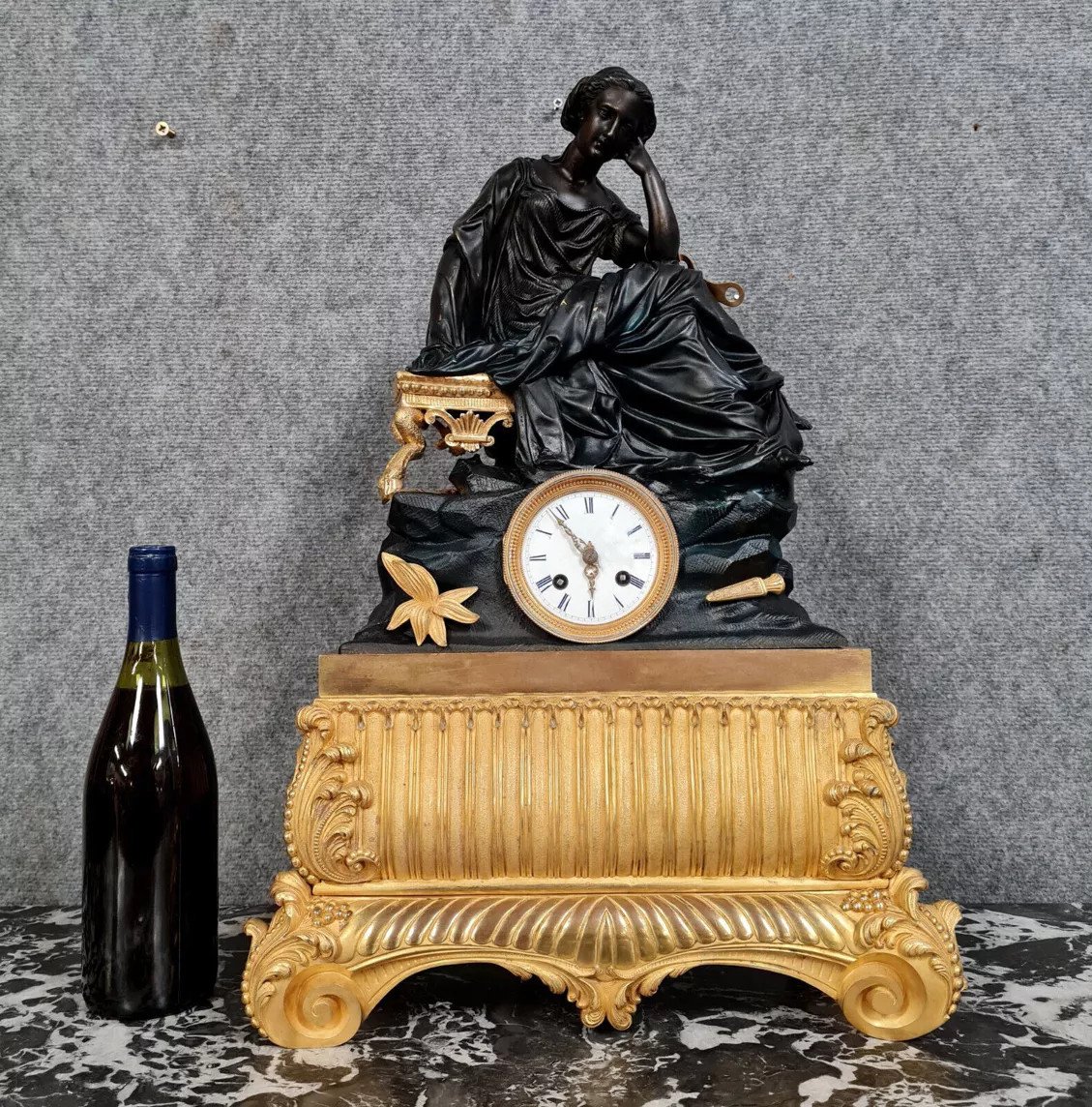 Monumental Empire / Restoration Period Clock In Gilt And Patinated Bronze