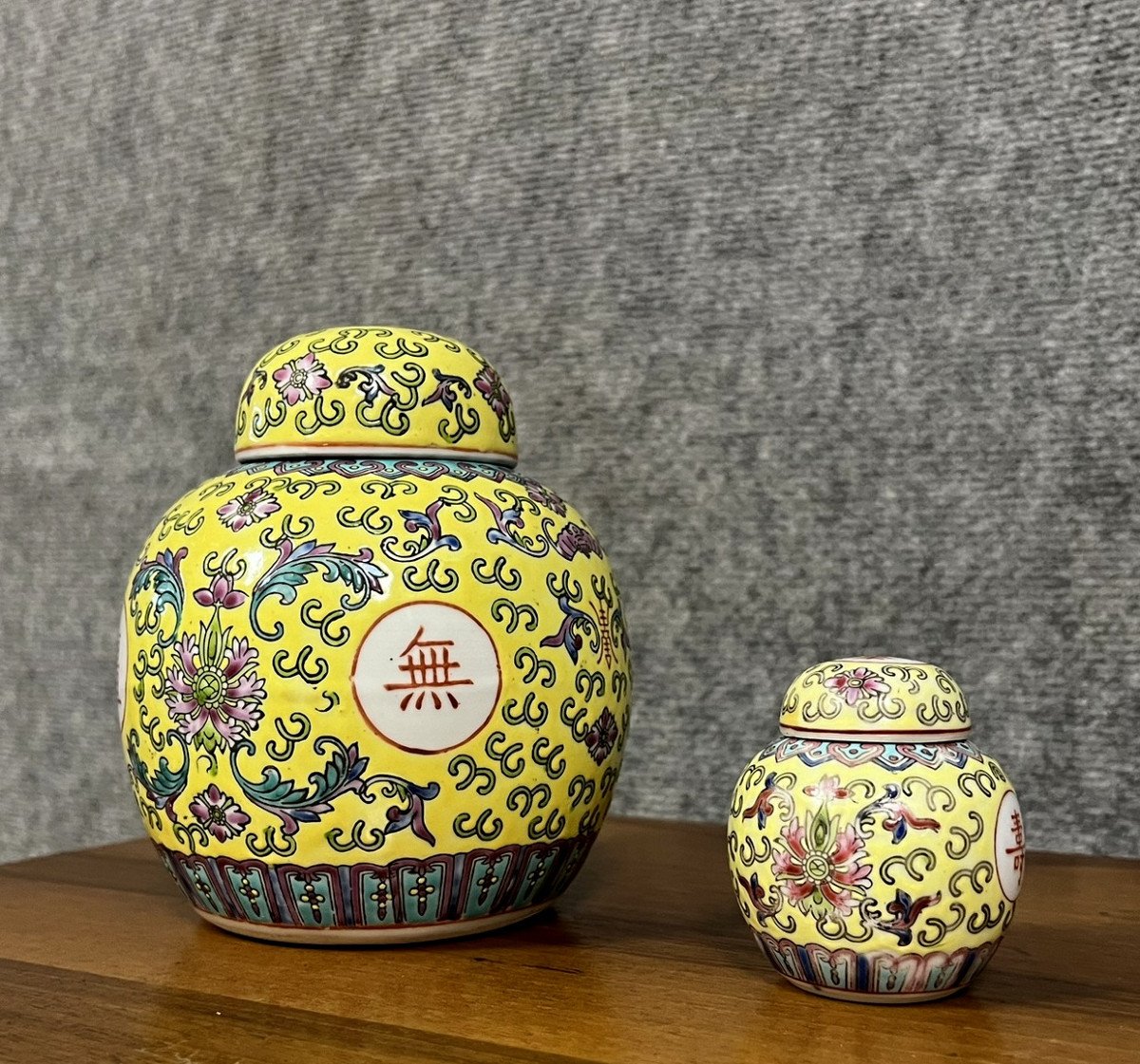 Two Vintage Chinese Porcelain Ginger Jars Decorated With Flowers And Symbols-photo-2