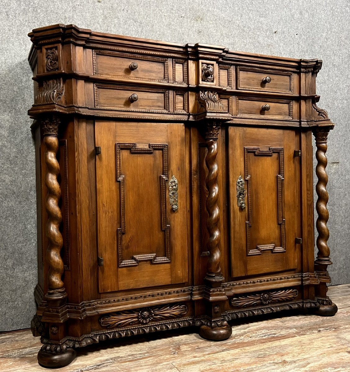 Buffet With Alsatian Support Height In Stained Solid Wood, 17th Century-photo-4