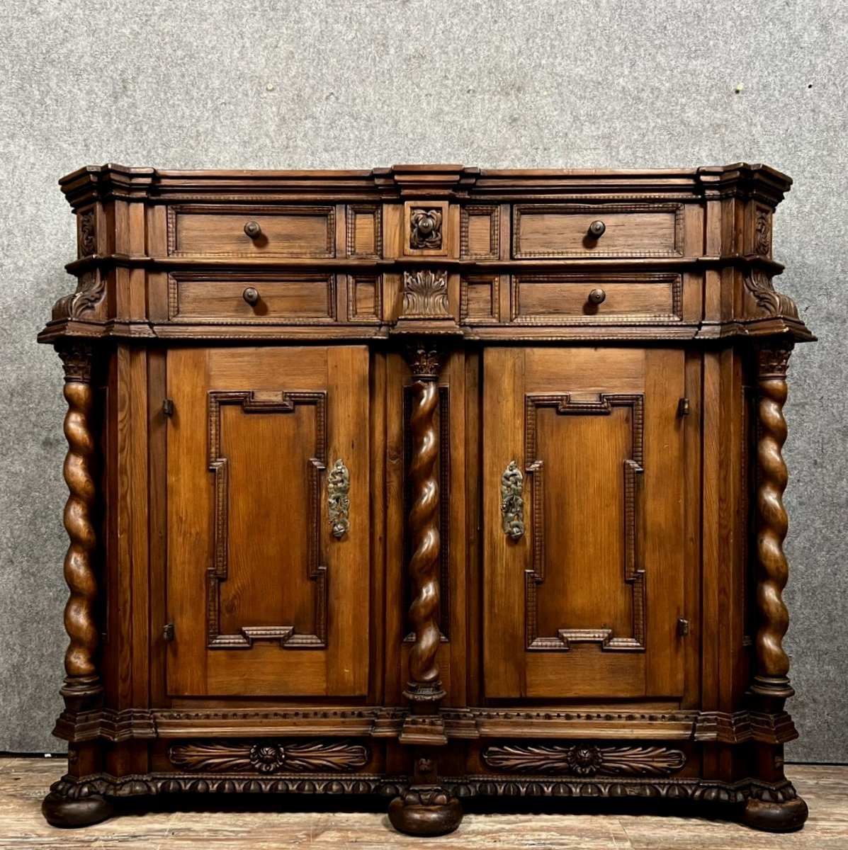 Buffet With Alsatian Support Height In Stained Solid Wood, 17th Century-photo-6