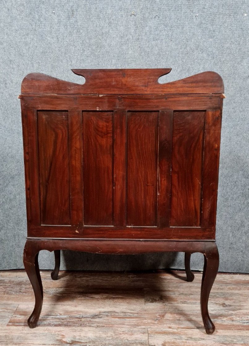 Cylinder Desk In Mahogany And Marquetry Inlays-photo-3