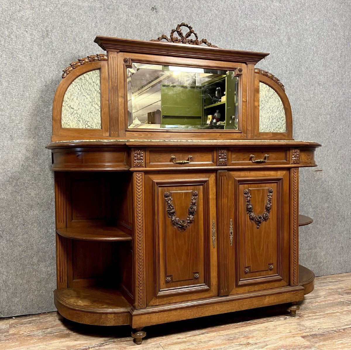 Buffet En Enfilade Style Louis XVI De Forme Demi Lune En Noyer-photo-7