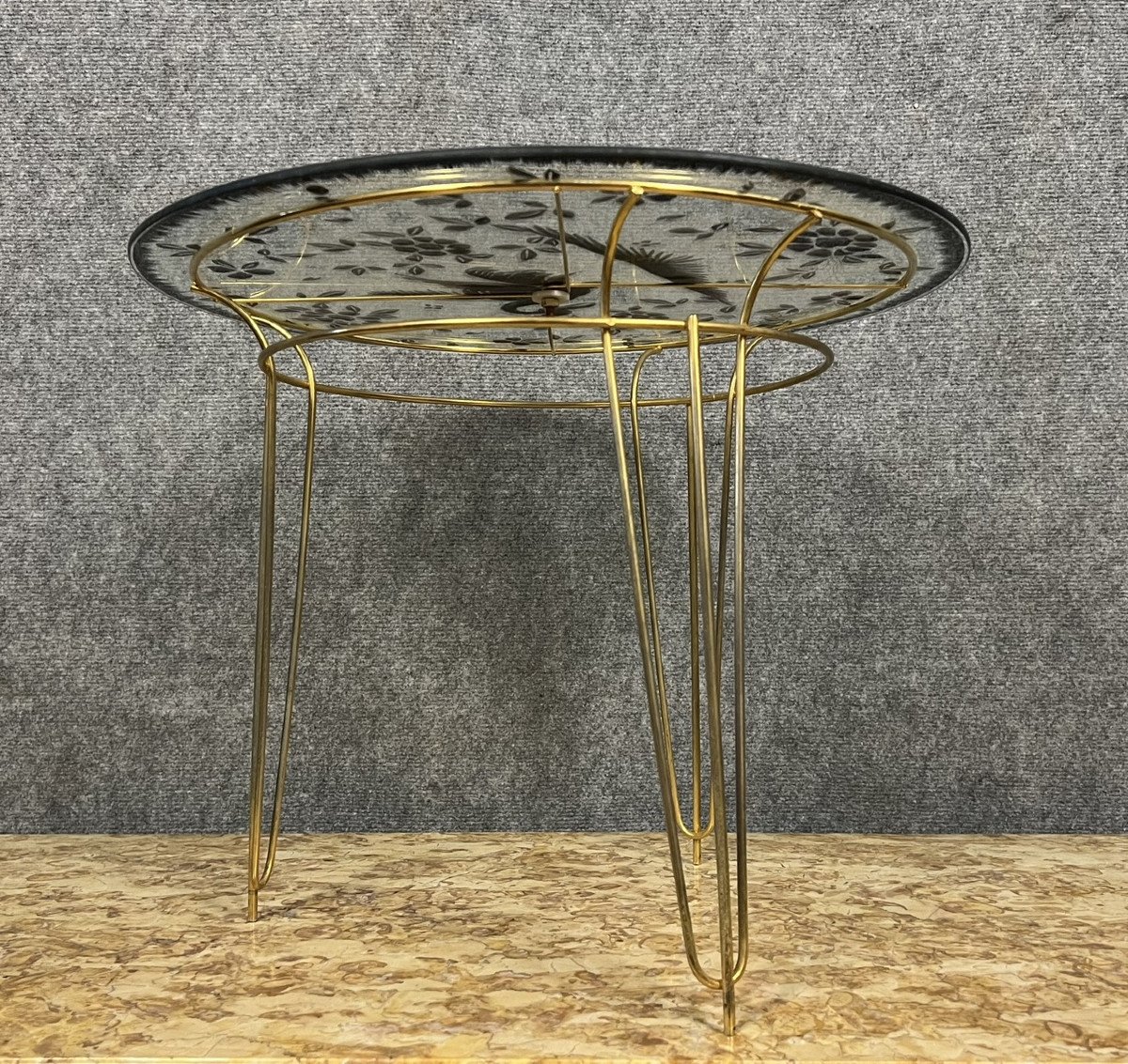 Vintage Coffee Table In Golden Brass And Glass -photo-1