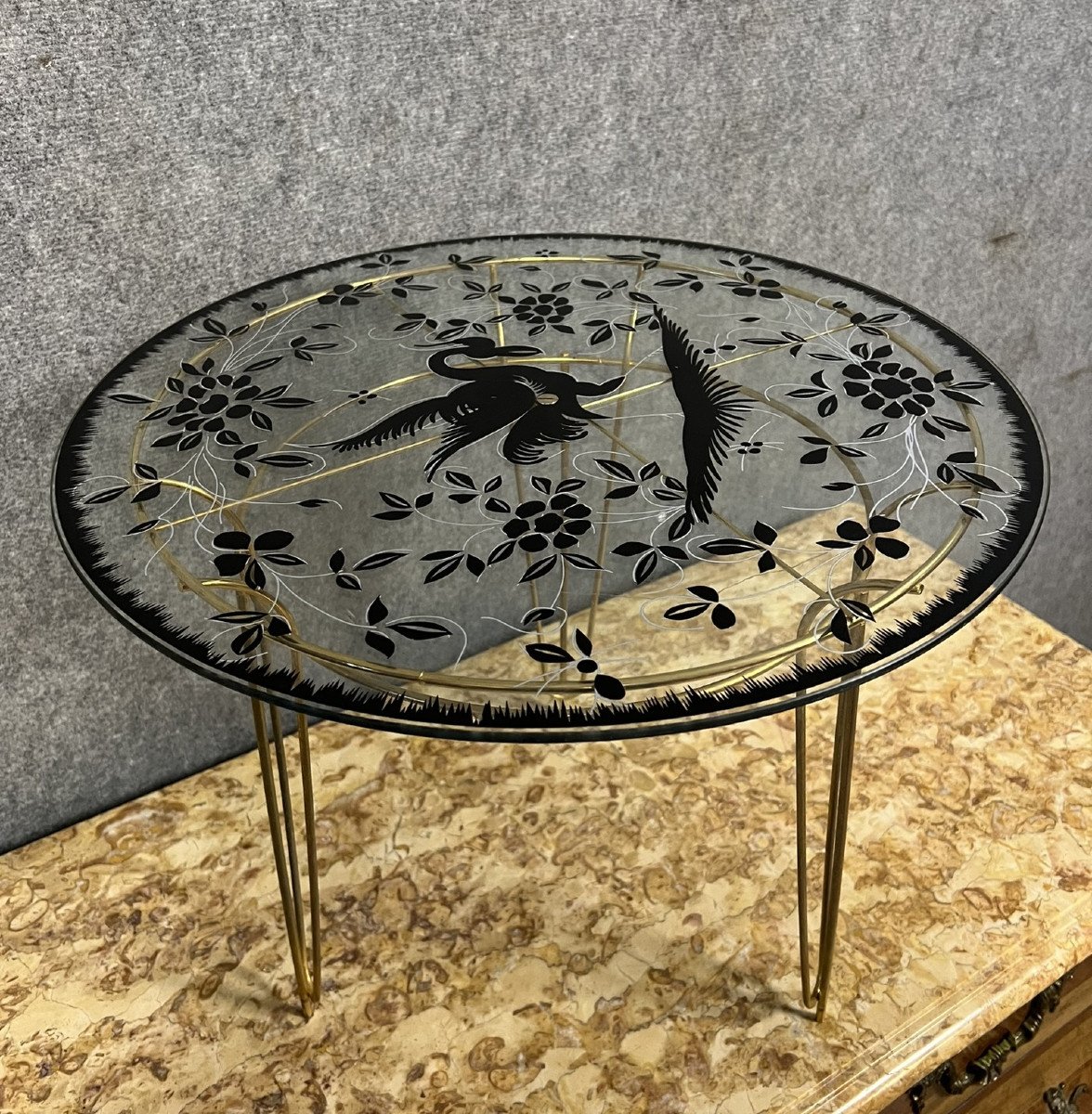 Vintage Coffee Table In Golden Brass And Glass -photo-2
