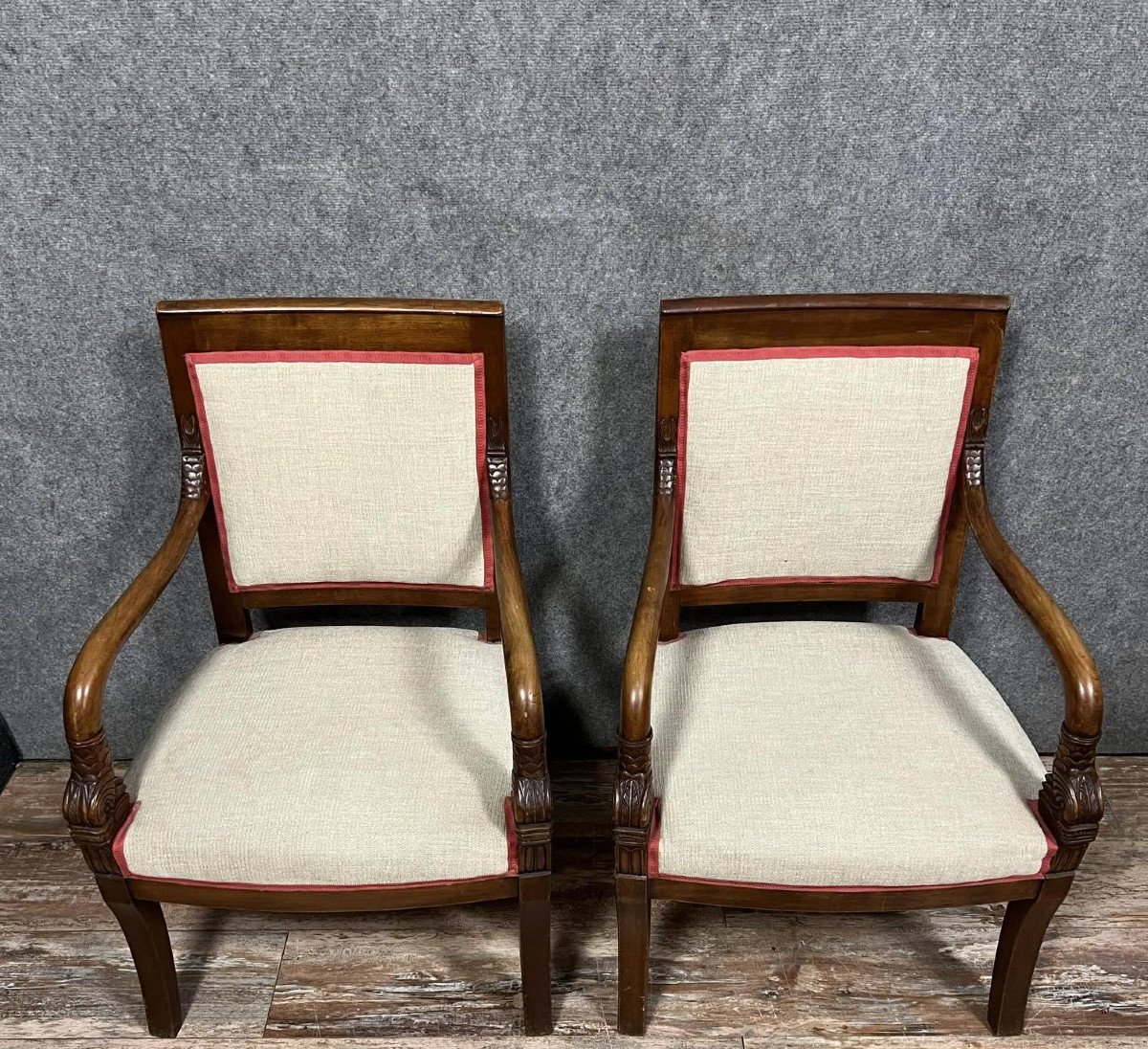 Pair Of Empire Period Office Armchairs In Mahogany 