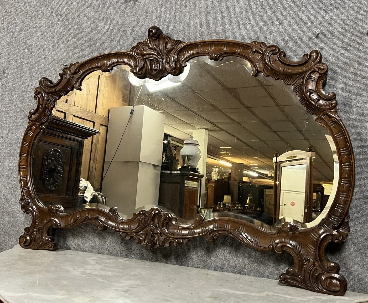 Important Miroir Galbé Style Louis XV En Acajou / 130cm  -photo-2