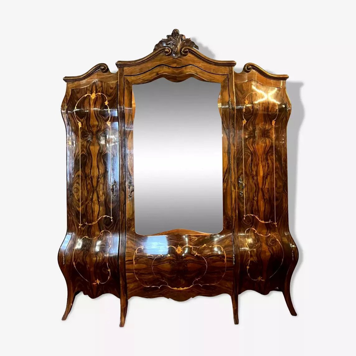 Large Curved Louis XV Style Venetian Wardrobe In Marquetry 