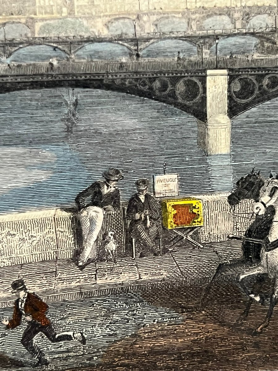 Vue De Paris / Vue Des Quais / Pont Royal / Lithographie Couleur -photo-7