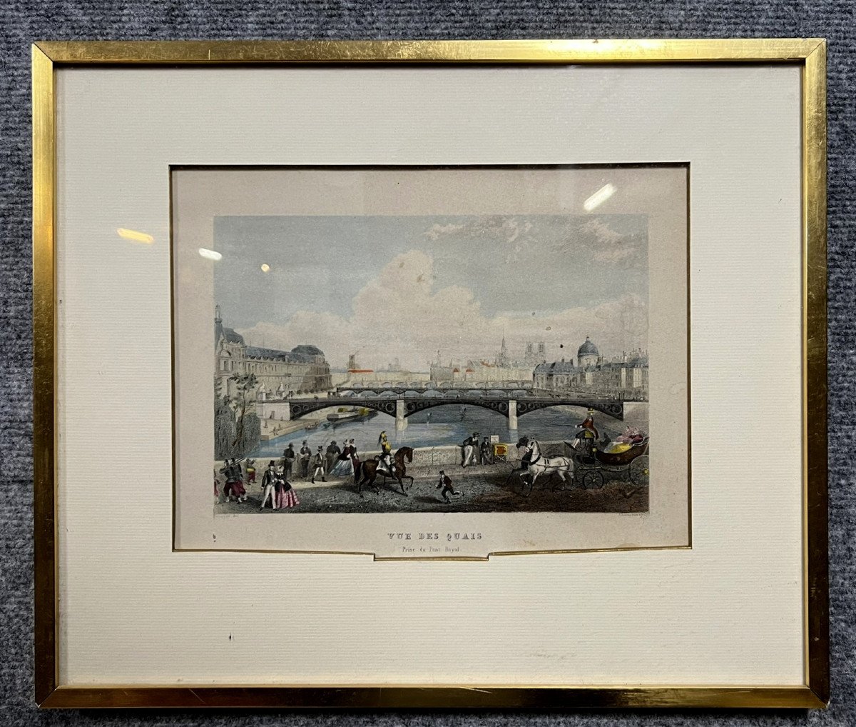 Vue De Paris / Vue Des Quais / Pont Royal / Lithographie Couleur 