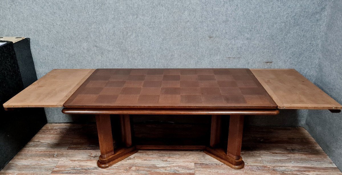 Design Brutaliste d'Après Charles Dudouyt : Table A Allonges En Chêne / 280cm-photo-4