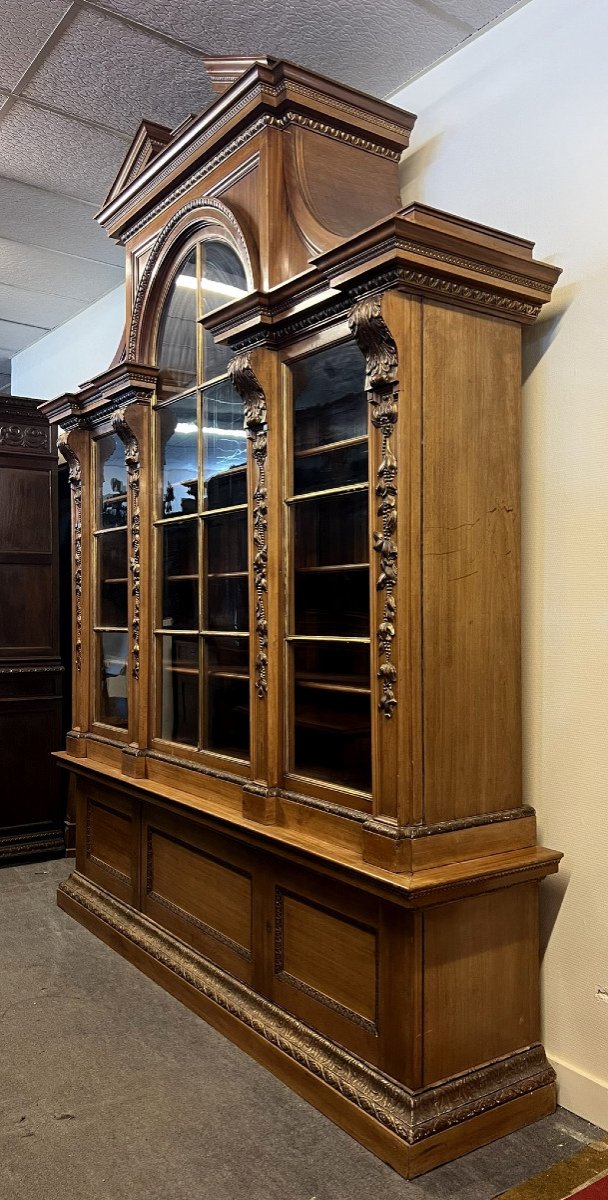 Very Important Castle Library With Projection In Walnut And Golden Wood -photo-2