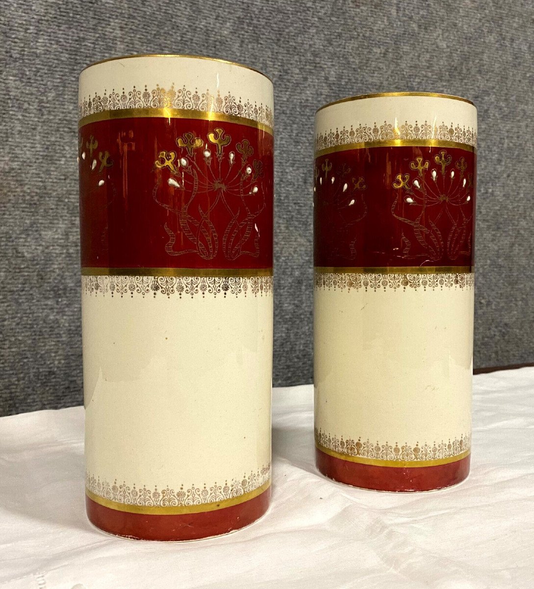 Keller And Guerin Lunéville Pair Of Porcelain Roller Vases -photo-1