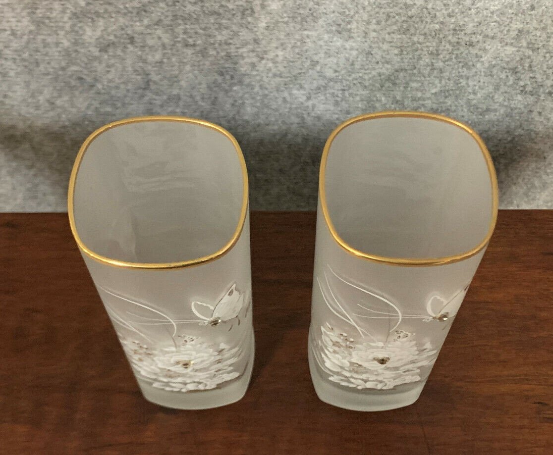 Pair Of Frosted Glass Vases Art Deco Period Circa 1930-1940-photo-2