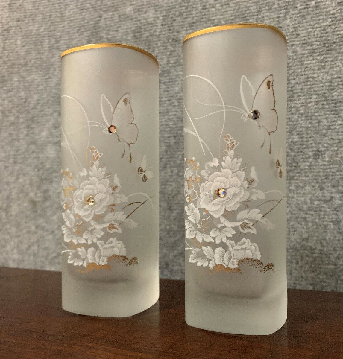 Pair Of Frosted Glass Vases Art Deco Period Circa 1930-1940-photo-3