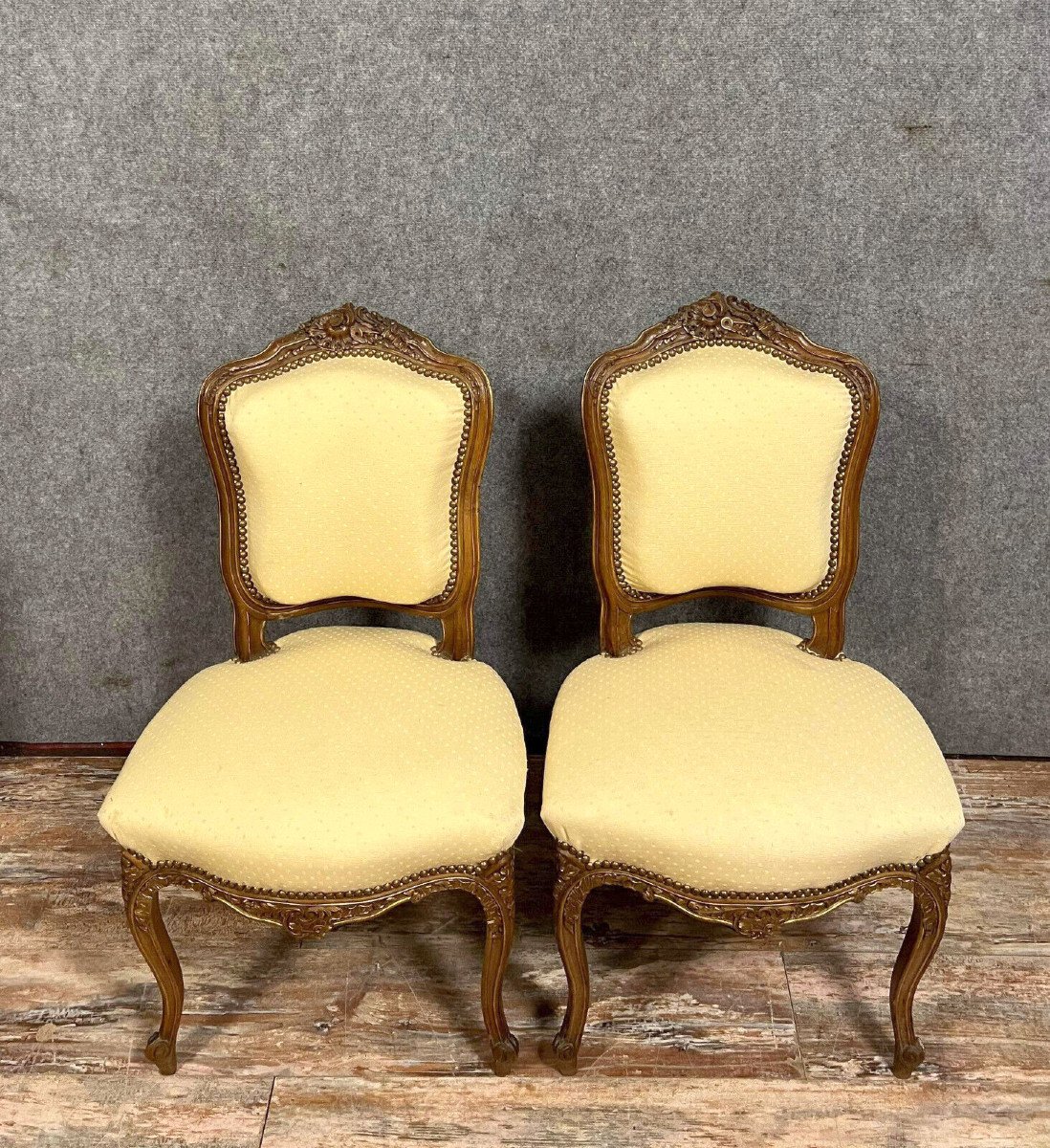 Pair Of Louis XV Style Chairs In Solid Walnut Around 1850 -photo-1