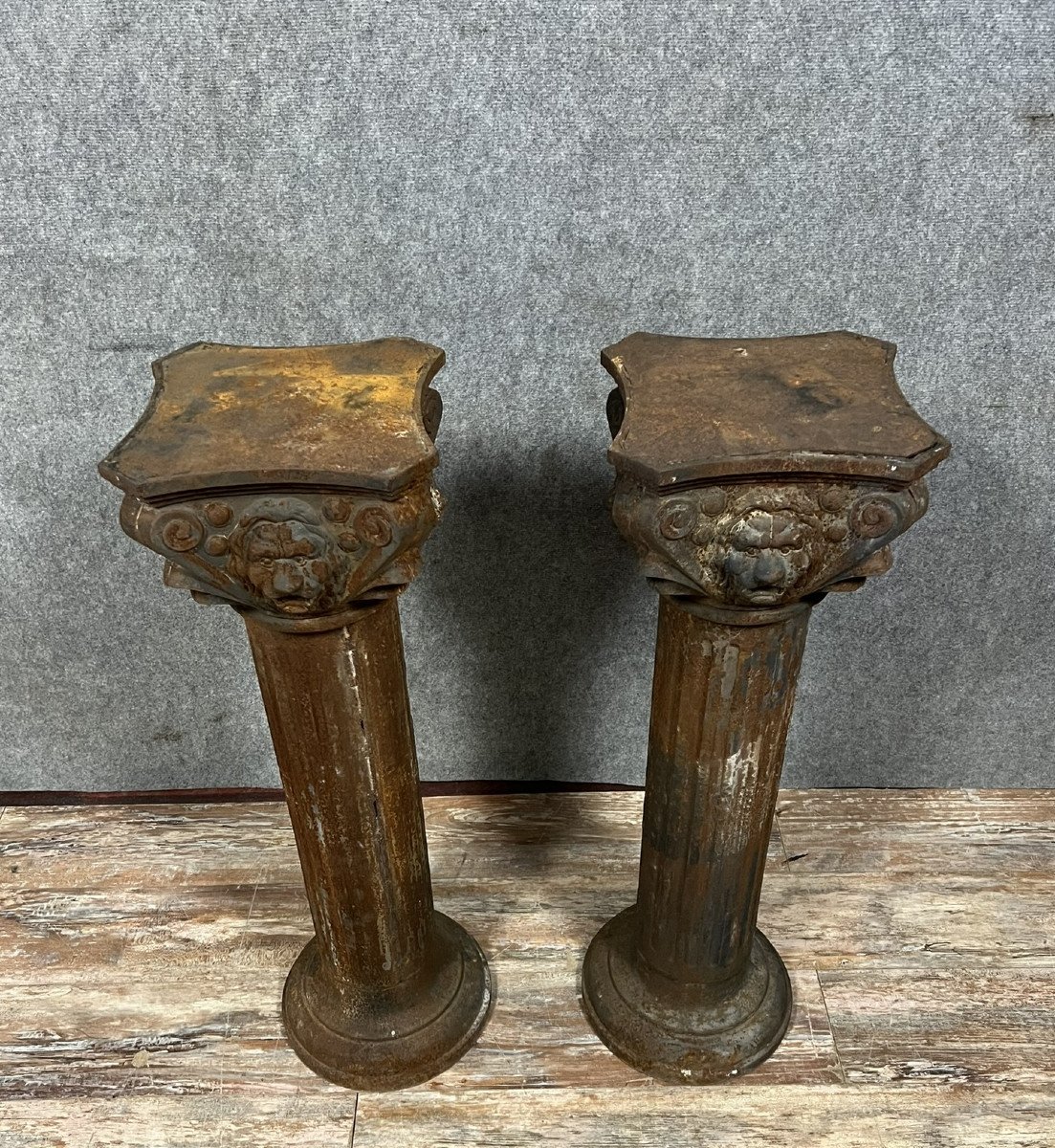 Rare Pair Of Antique Cast Iron Columns -photo-1