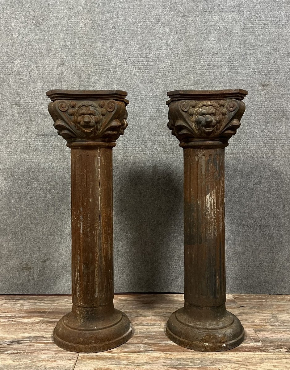 Rare Pair Of Antique Cast Iron Columns -photo-2