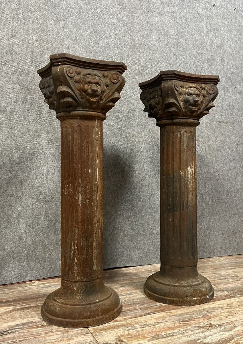 Rare Pair Of Antique Cast Iron Columns 