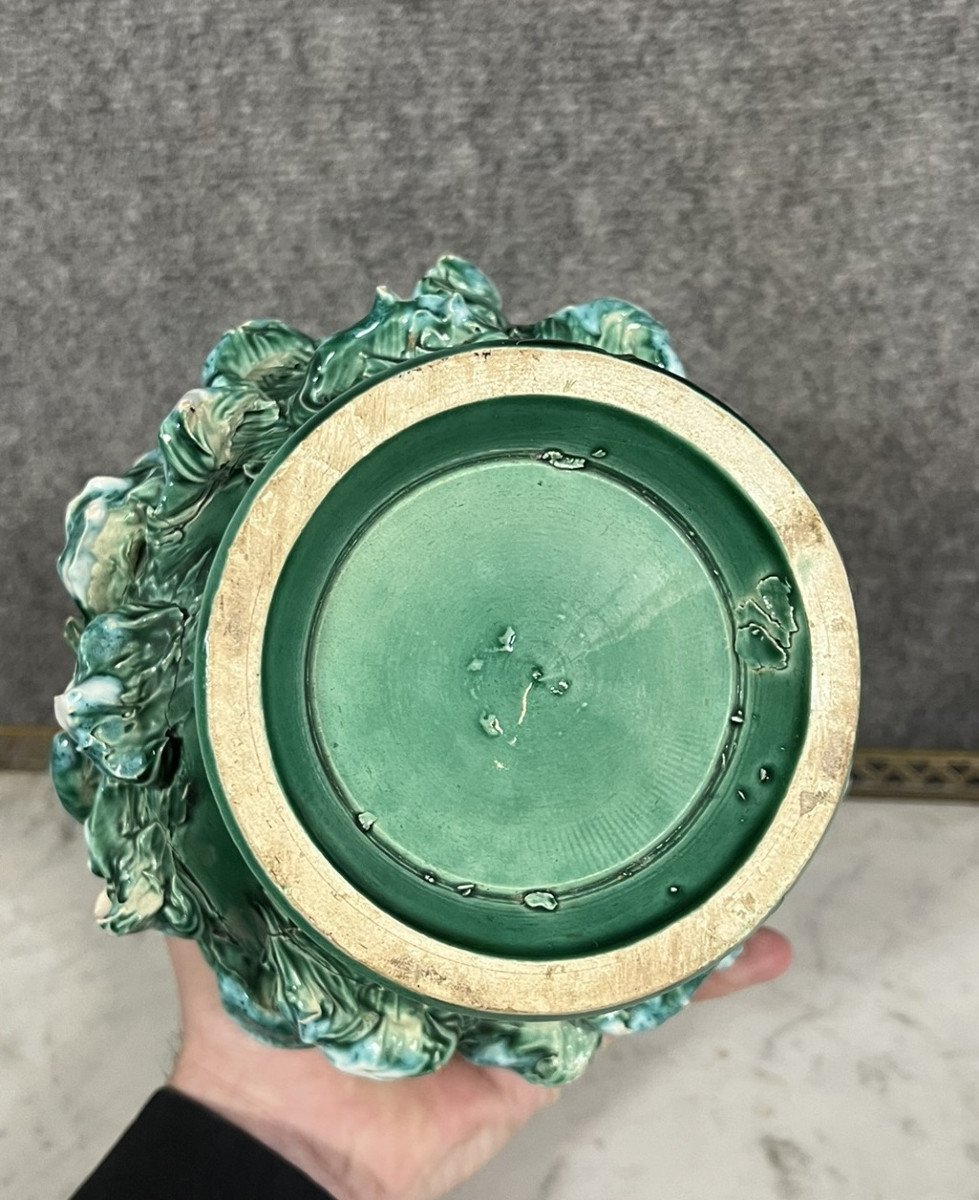 Grand Vase Aux Coquillage En Céramique émaillée De Couleur Verte-photo-5