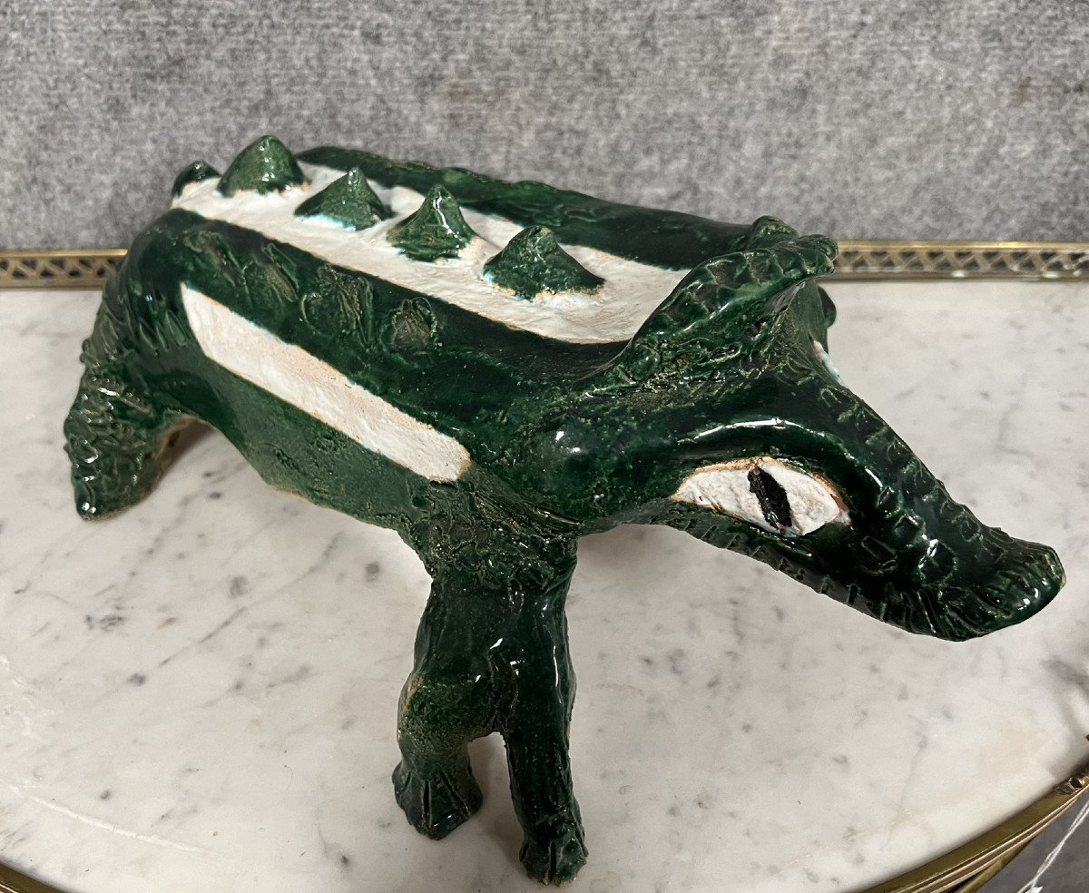 Abstract Enameled Terracotta Sculpture From The 20th Century Depicting A Fantastic Animal  -photo-1