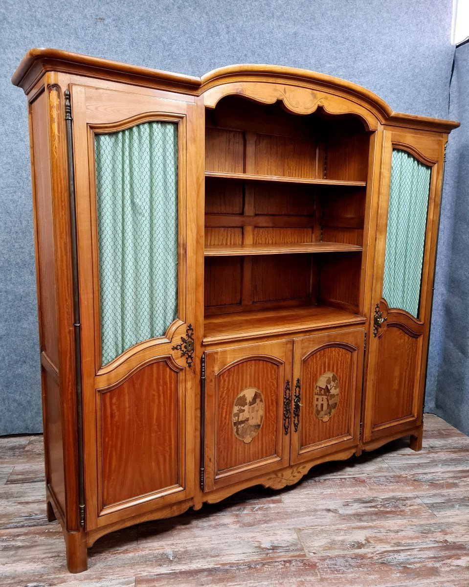 Very Large Louis XV Style Bookcase In Marquetry 