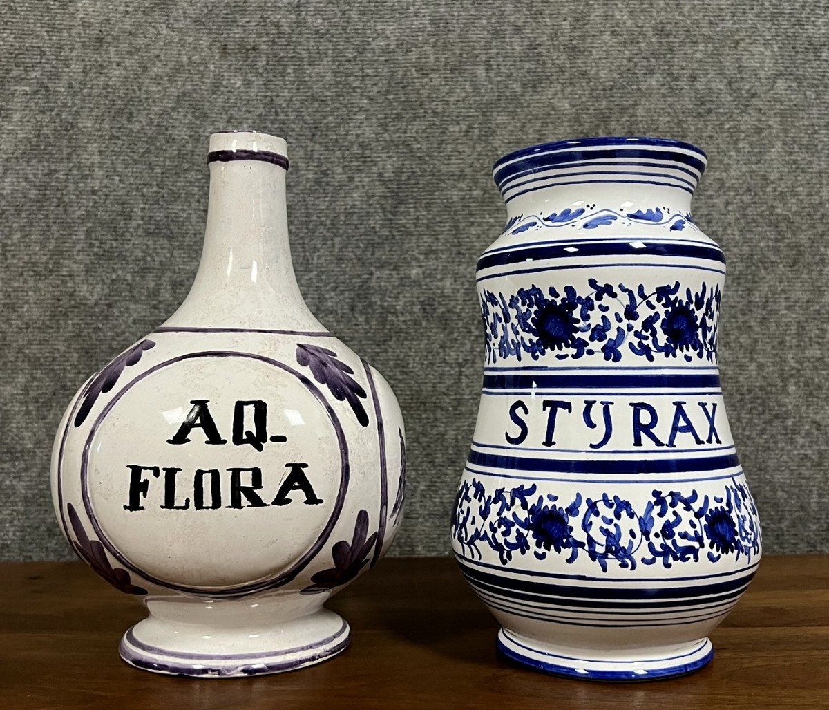 Two Large Italian Ceramic Pharmacy Jars 20th Century 