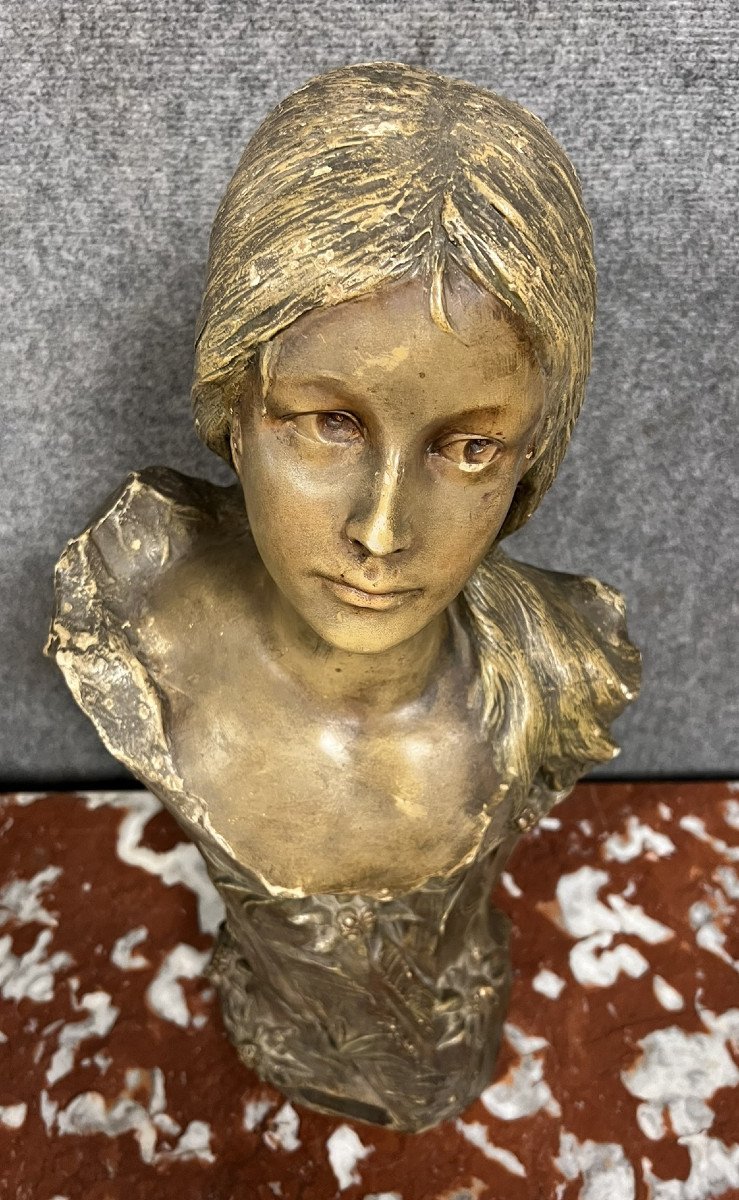 Terracotta Bust Art Nouveau Period Circa 1900 / H52cm -photo-3