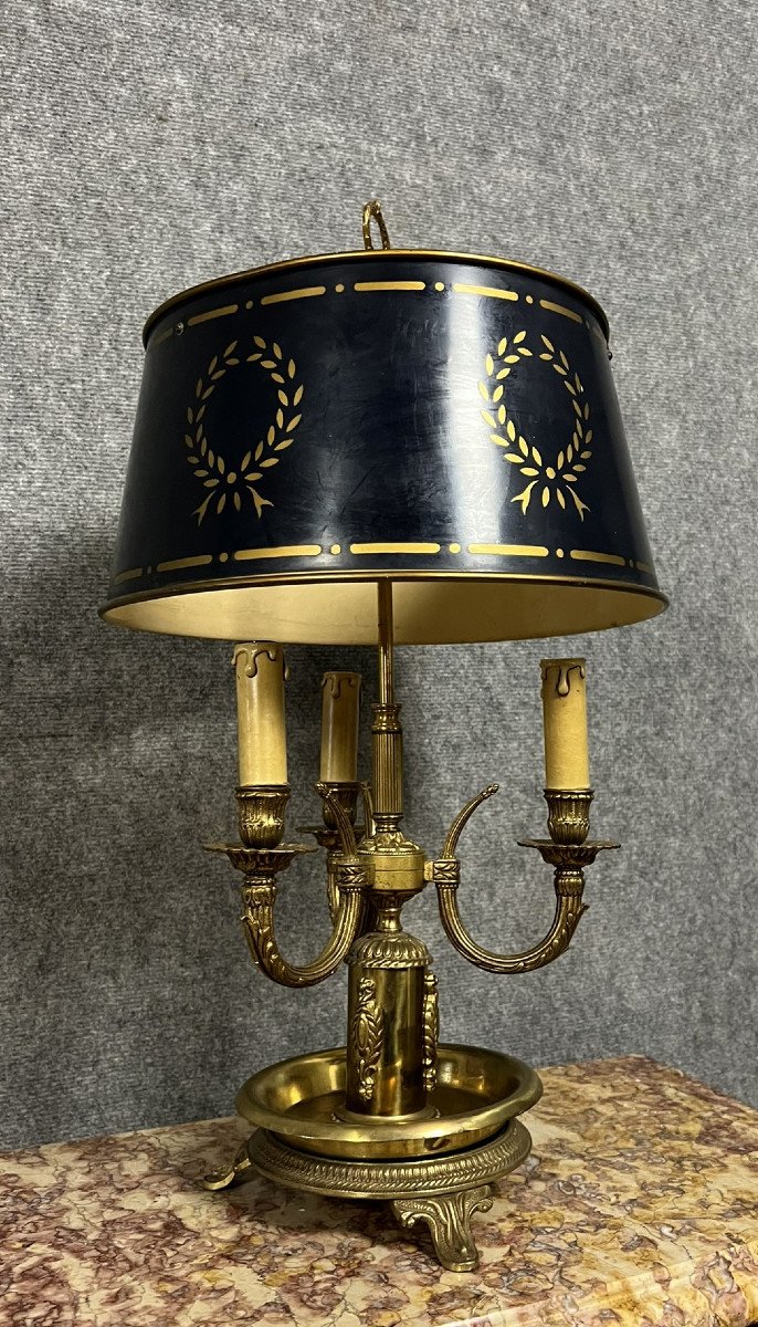 Bouillotte Lamp In Bronze And Gilt Brass Chiseled Empire Style-photo-1