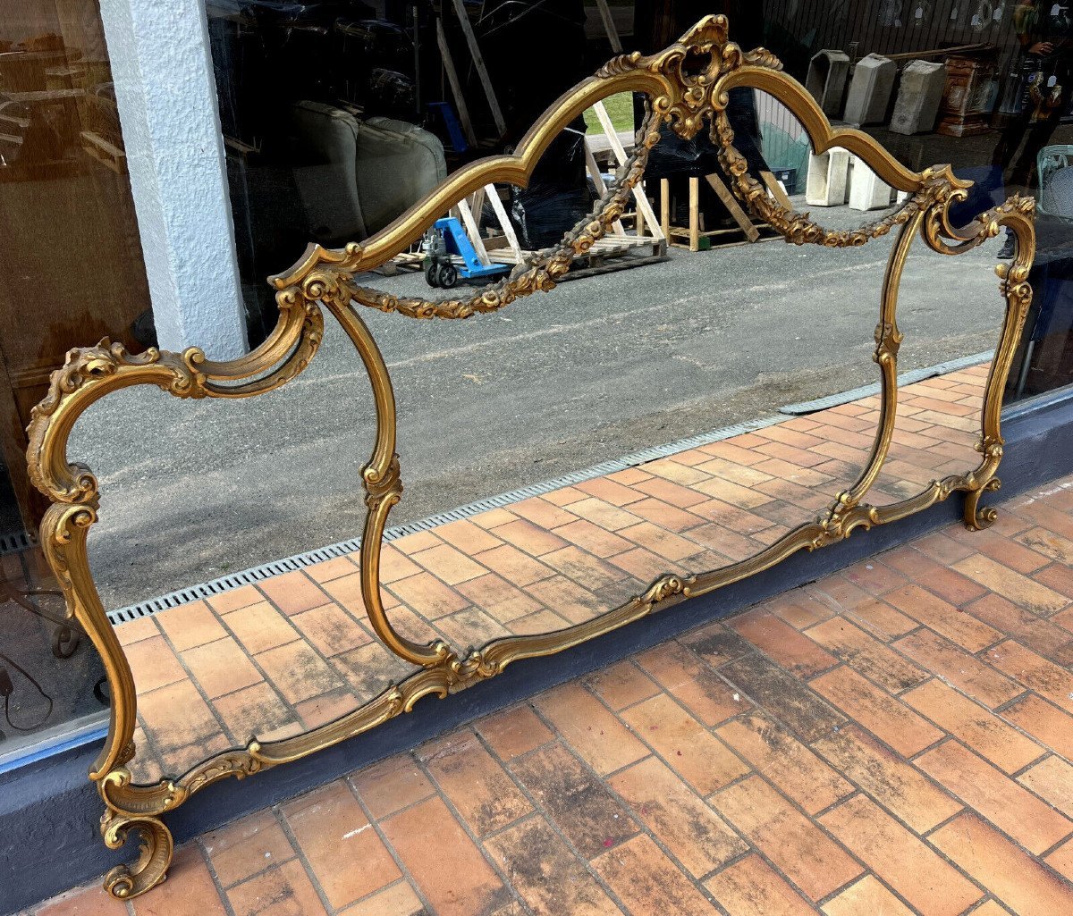 Huge Louis XV Style Mirror In Golden Wood (nearly 3 Meters Long)-photo-1