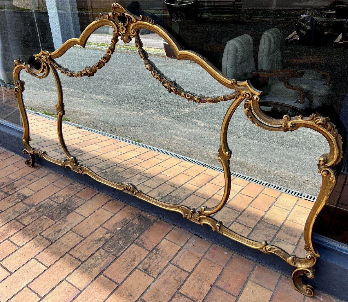 Huge Louis XV Style Mirror In Golden Wood (nearly 3 Meters Long)-photo-4